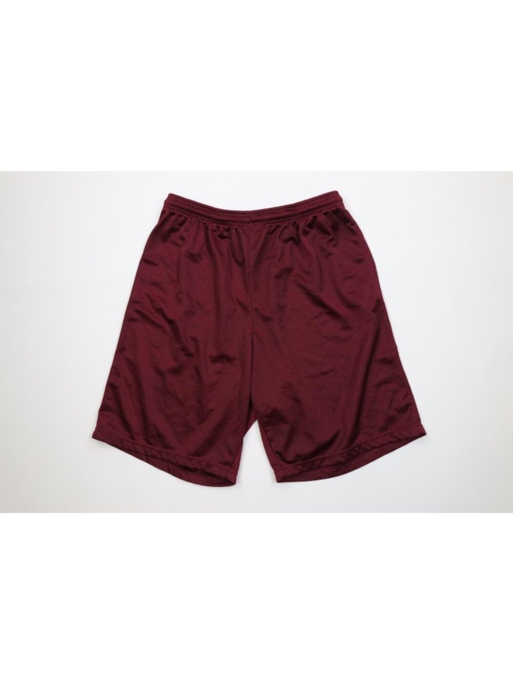 Vintage 90s Y2K Streetwear Mens XL Blank Heavyweight Mesh Gym Shorts Burgundy
